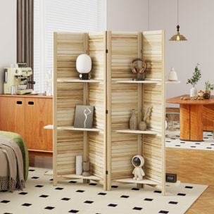 Paravent intérieur 4 panneaux 3 étagères pliables séparateur de pièce portes persiennes bois de paulownia autoclave