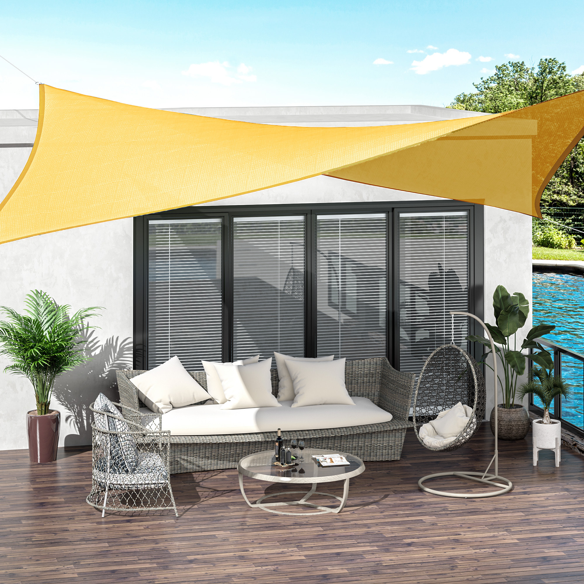 Voile d'ombrage toile solaire rectangulaire 6L x 4l m HDPE jaune