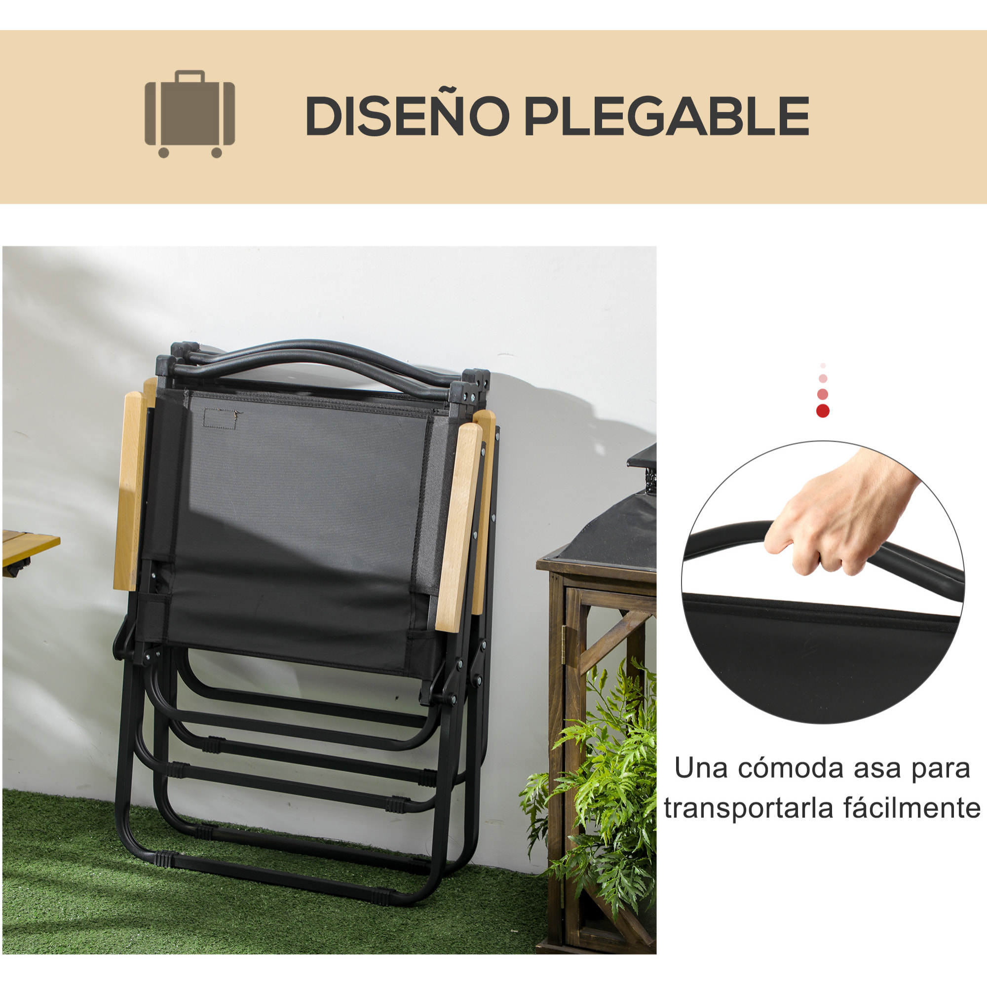 Pack de 2 Sillas Plegable de Camping Sillas de Camping Portátil con Reposabrazos y Estructura de Acero Silla para Pesca Jardín Terraza Negro