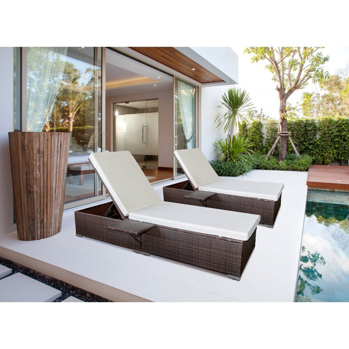 Lot de 2 bains de soleil en résine tressée avec coussins "Alice" - Beige
