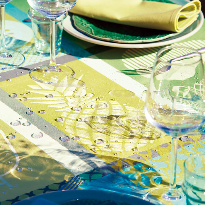 Nappe enduite jacquard Mille fruits d ete lime