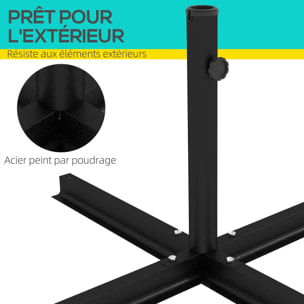 Pied de parasol base de parasol support de parasol en croix dim. 100L x 100l x 75H cm métal époxy noir