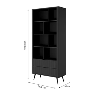 Libreria Moderna a Giorno Con Design Geometrico Asimmetrico Salvaspazio Studio E Ufficio 88.2 x 38 x 193,8 cm Nero