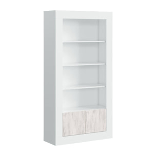 Libreria Lexington, Mobile portalibri moderna a 2 ante e 3 ripiani, Scaffale moderno, Credenza alta con scomparti, cm 94x35h181, Bianco lucido