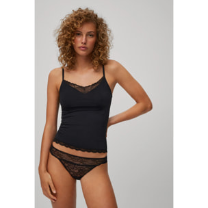 Top senza spalline con dettagli in pizzo nero