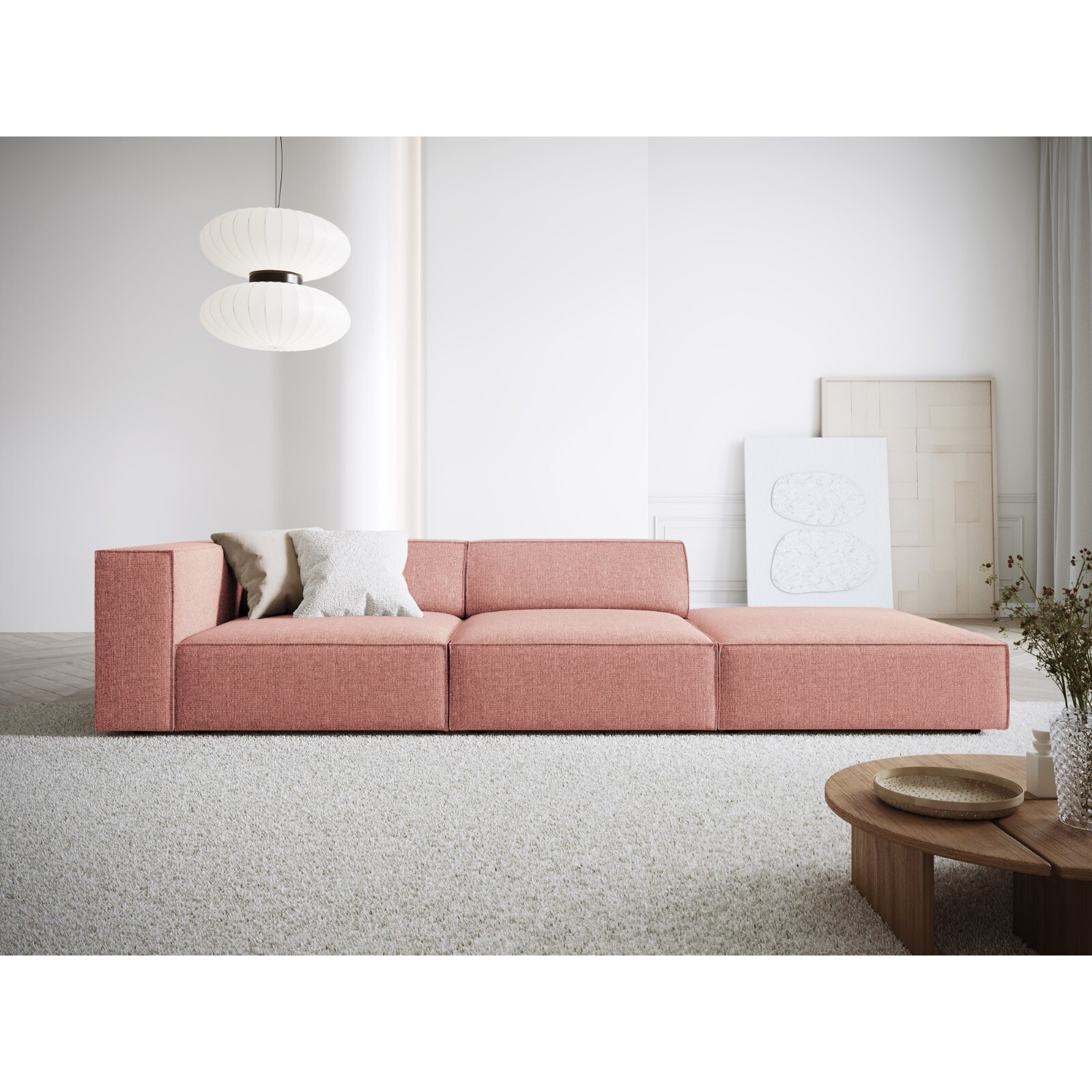 Canapé droit "Arendal" 4 places en chenille rose
