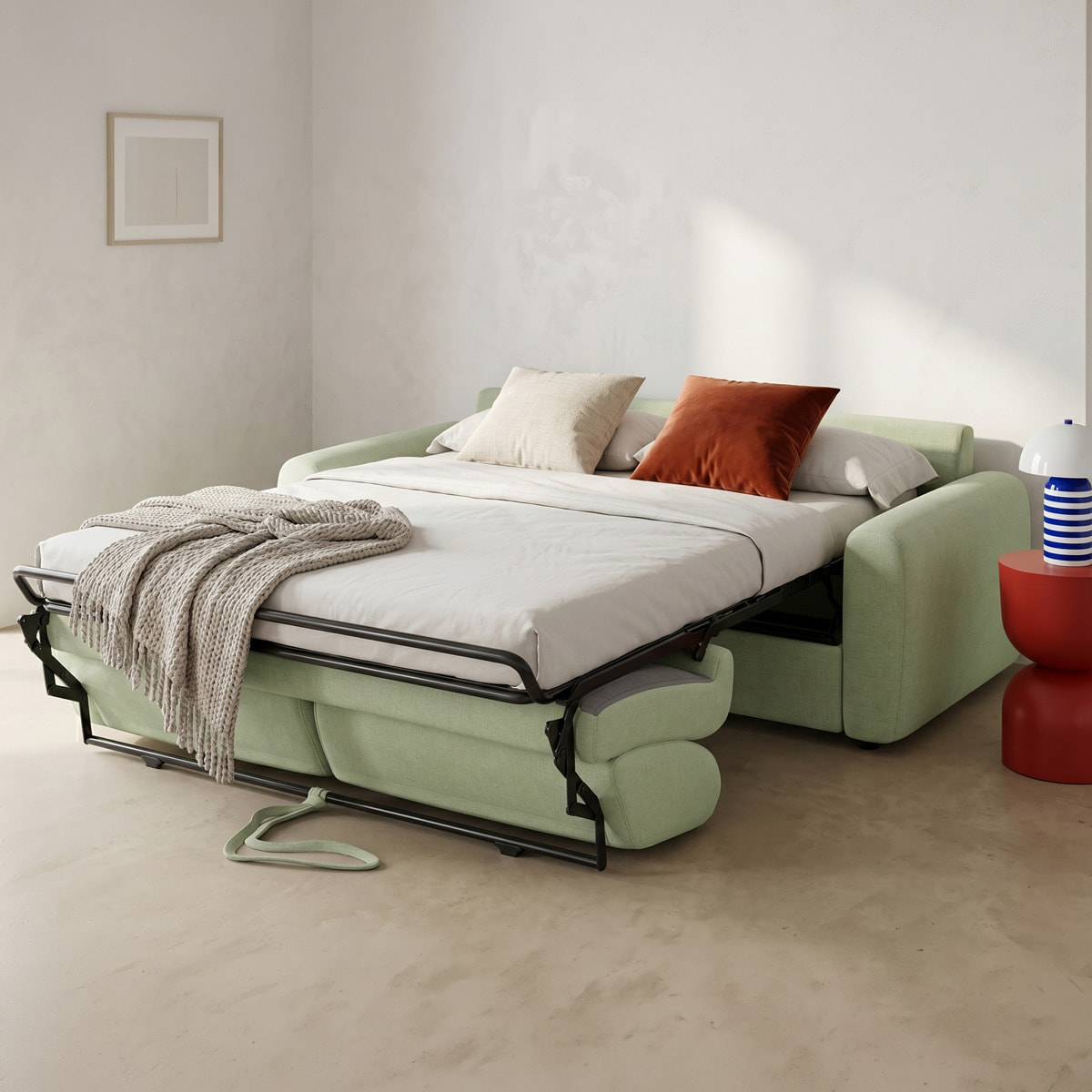 Canapé droit convertible 3 places en tissu chenille - ouverture express - SALVIA