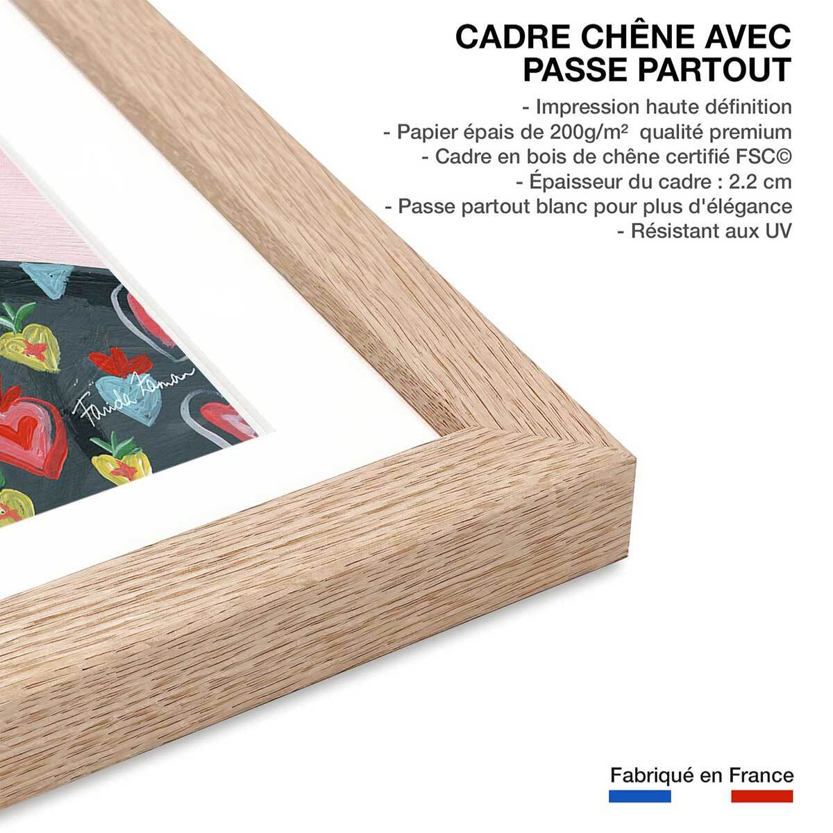 Affiche mode Hommage à Frida Affiche + cadre en bois - Chêne