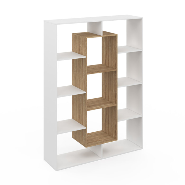 Etagère bibliothèque Paulette 11 compartiments bois et blanche 143cm