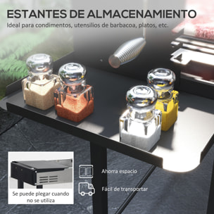 Barbacoa de Carbón Barbacoa Portátil 118x32x90 cm con Pincho Giratorio Ajustable en Altura de 3 Niveles Parrilla Plegables y Paravientos para Pícnic Camping Negro