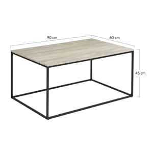 Maya - table basse plateau effet travertin en FSC  100% - pieds en métal - 90 cm - Beige / Noir