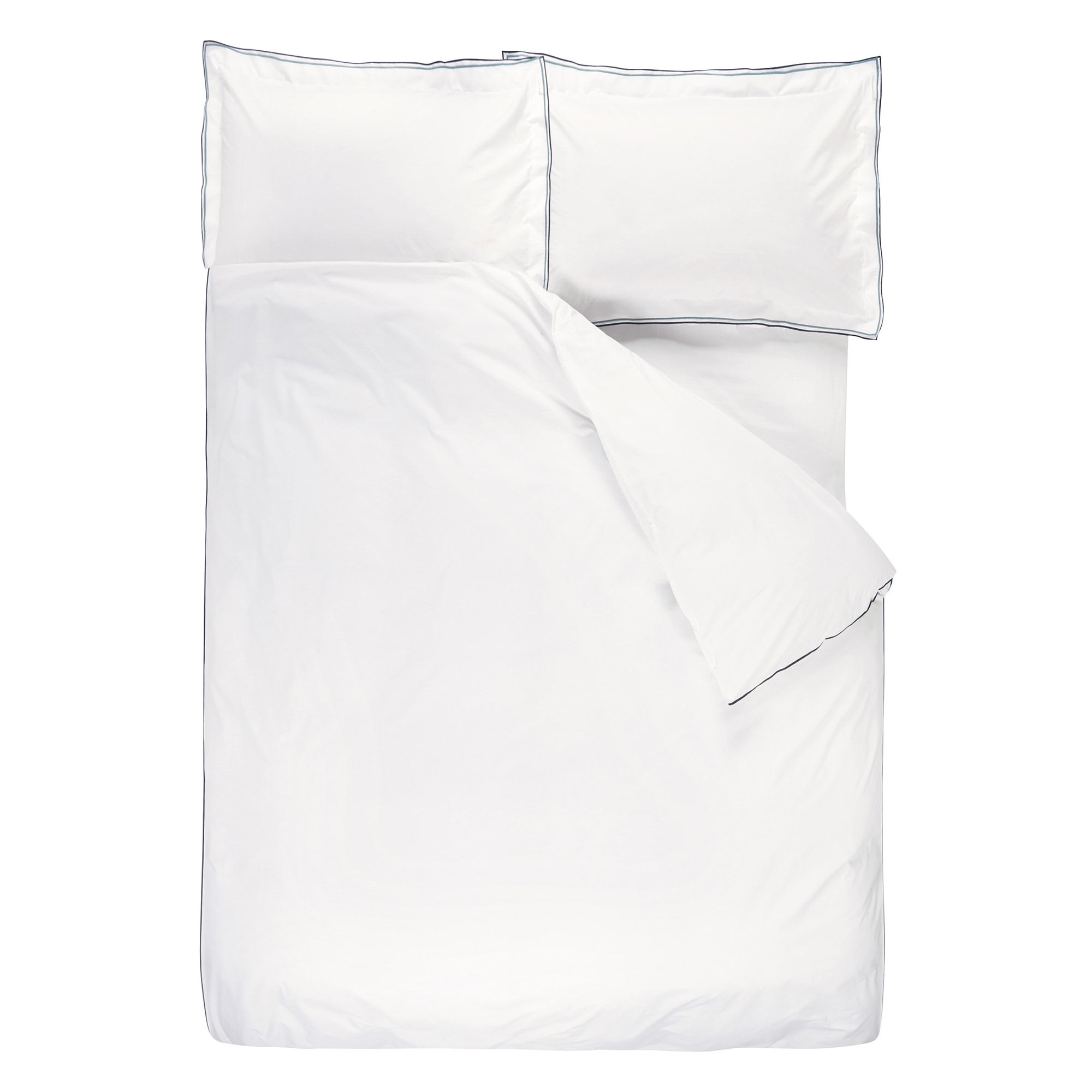 Drap plat uni en percale de coton, ASTOR, Bleu Nuit/Turquoise