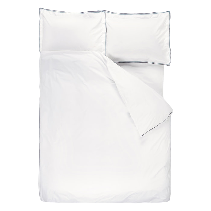 Drap plat uni en percale de coton, ASTOR, Bleu Nuit/Turquoise