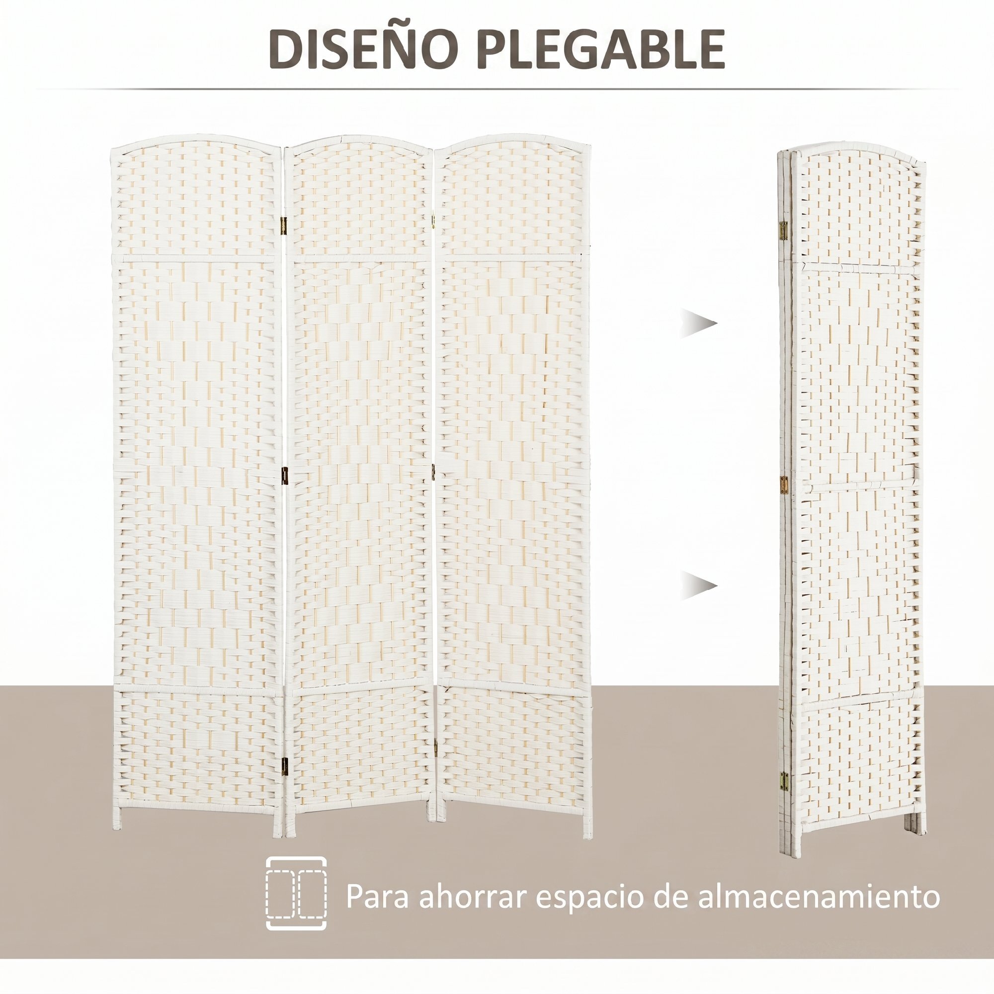 HOMCOM Biombo Plegable de 3 Paneles 135x180 cm Biombo Separador de Ambientes Pantalla de Privacidad de Polipropileno para Oficina Dormitorio Blanco
