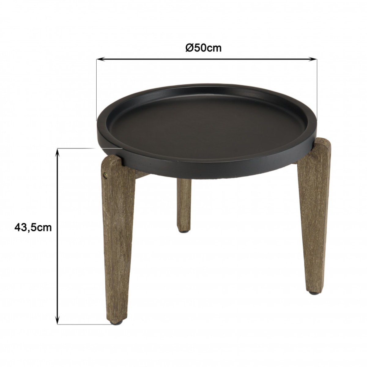 HANS - Table d'appoint 55x52cm plateau béton noir mat pieds acacia