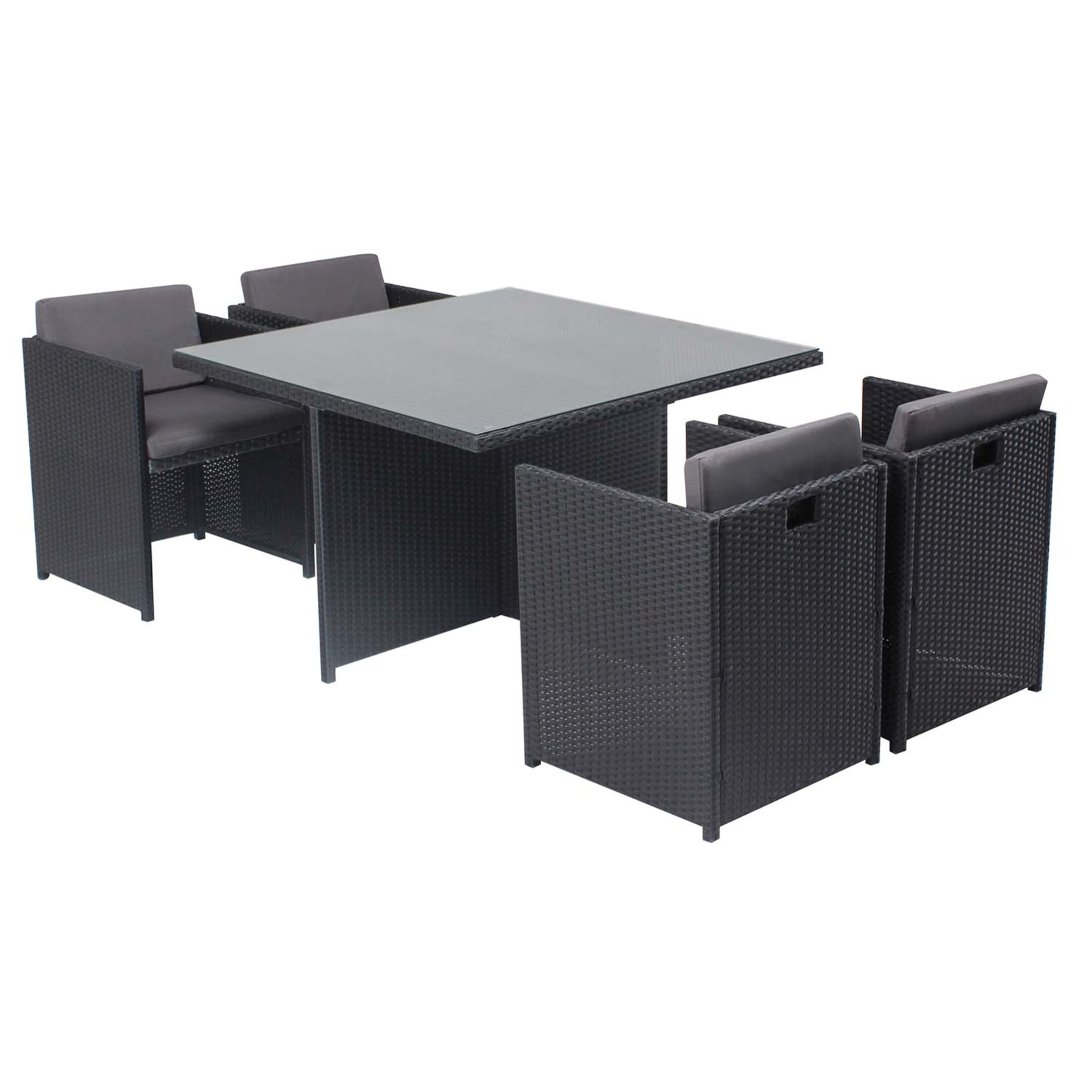 Table et chaises 4 places encastrables en résine noir-gris REGINA