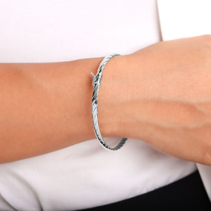 Bracciale Rigido Lucido Texture Treccia placcato Platino - Large