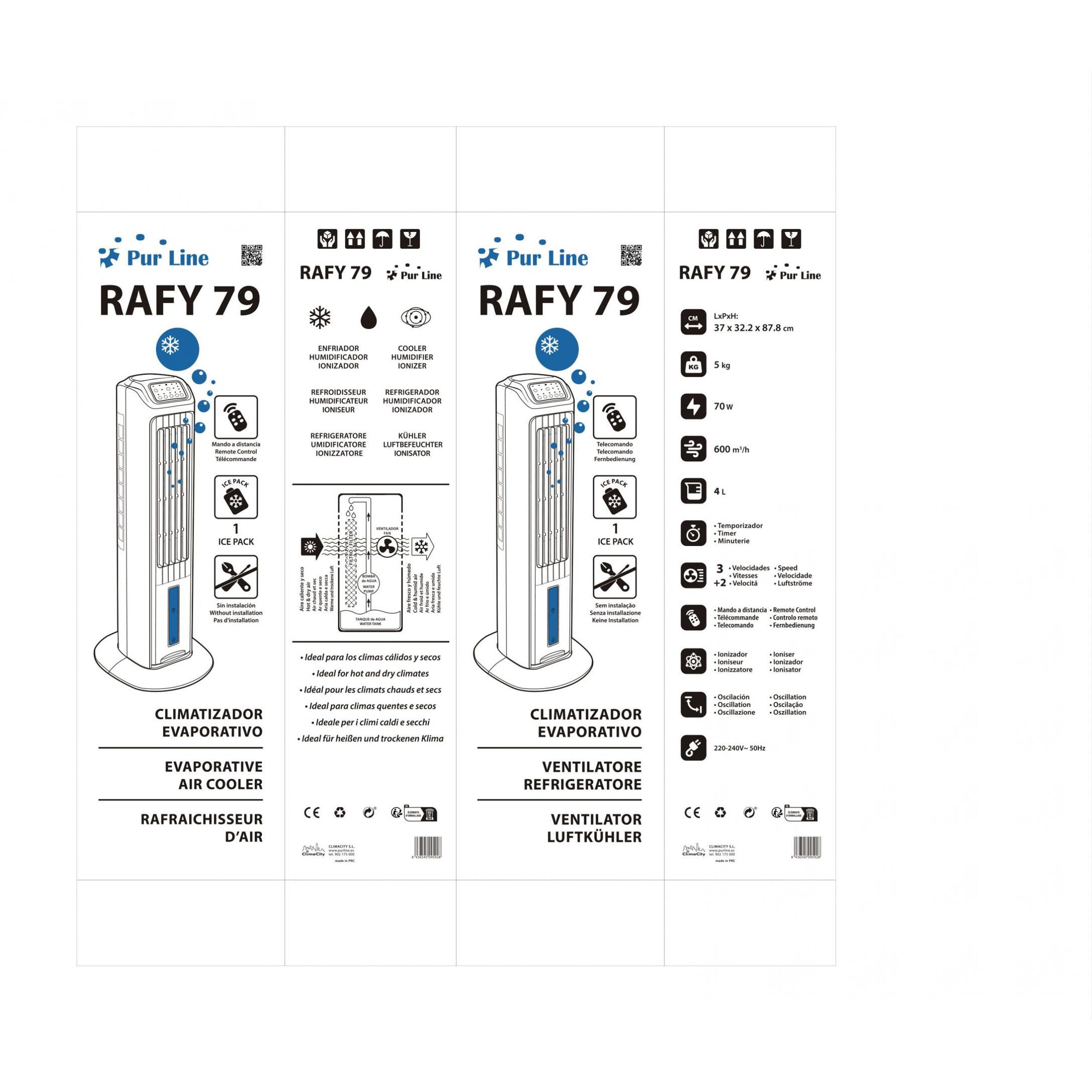 Rafraichisseur d'air par évaporation 70W avec ioniseur et 3 vitesses