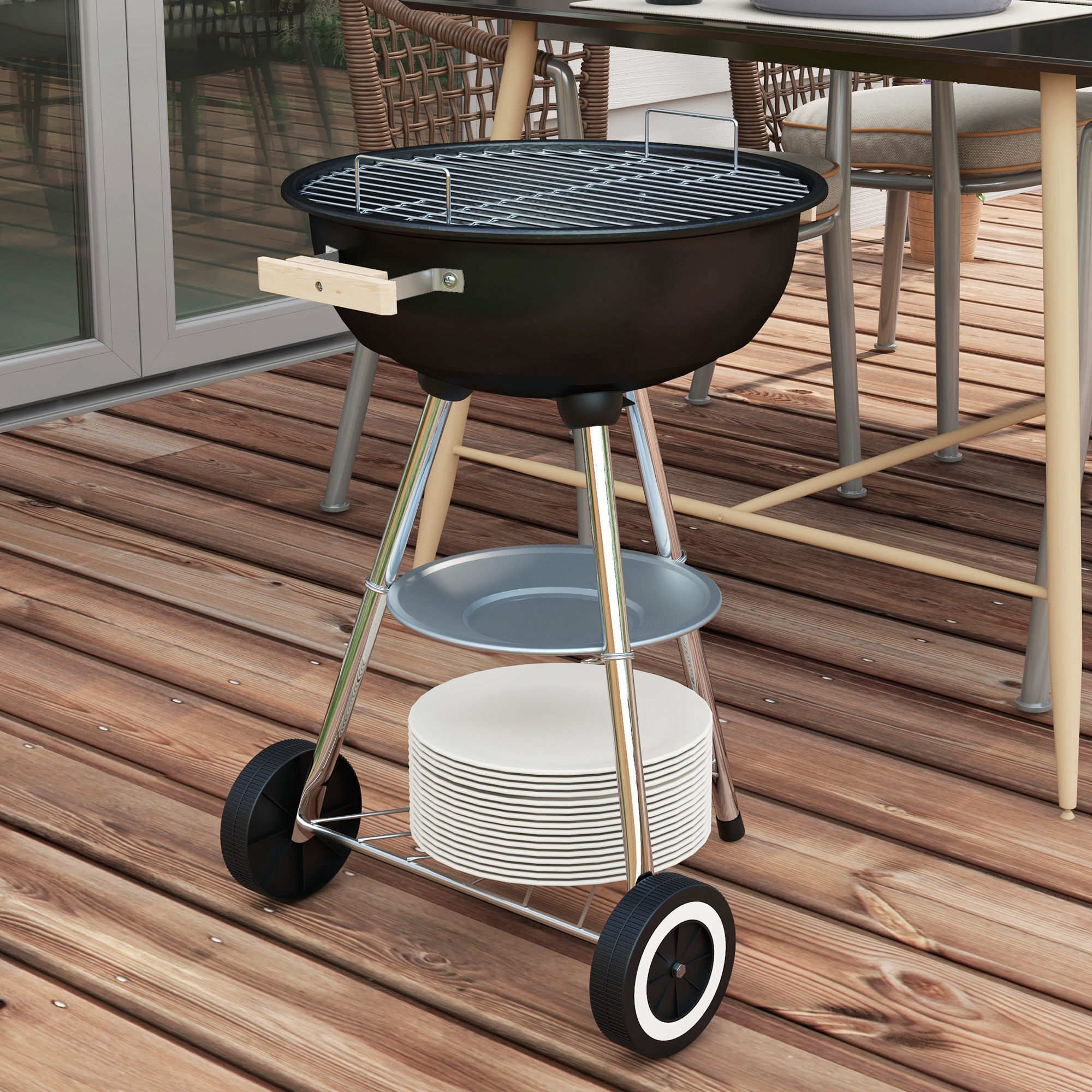 Barbecue à charbon dia. 46 cm couvercle étagère ouïes aération récupérateur cendres noir