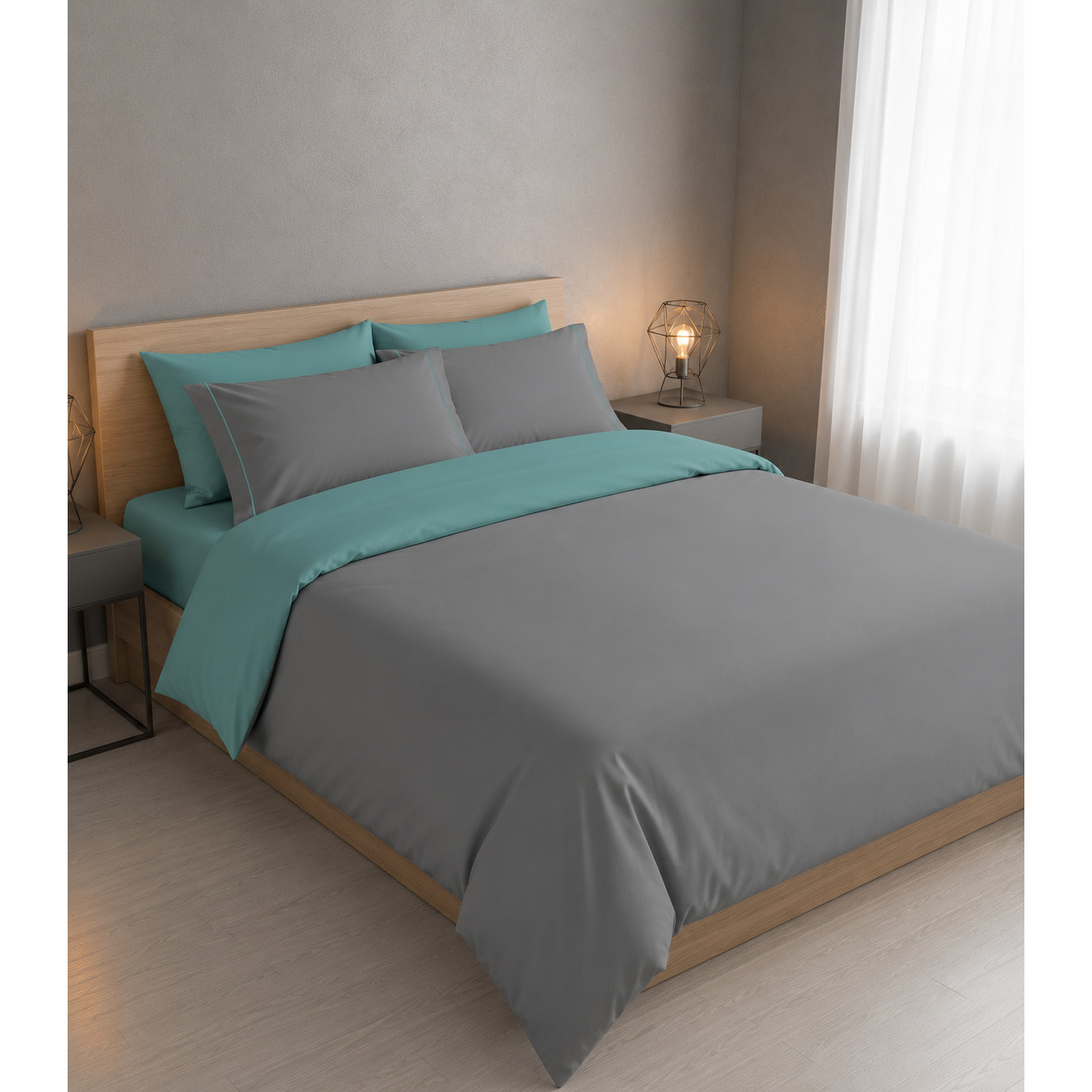 Parure Copripiumino Double-Color IPERSAN Puro Cotone Grigio/Verde