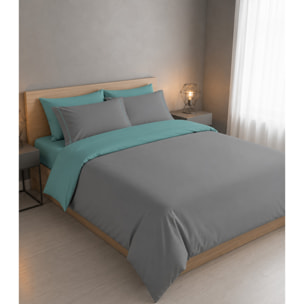 Parure Copripiumino Double-Color IPERSAN Puro Cotone Grigio/Verde