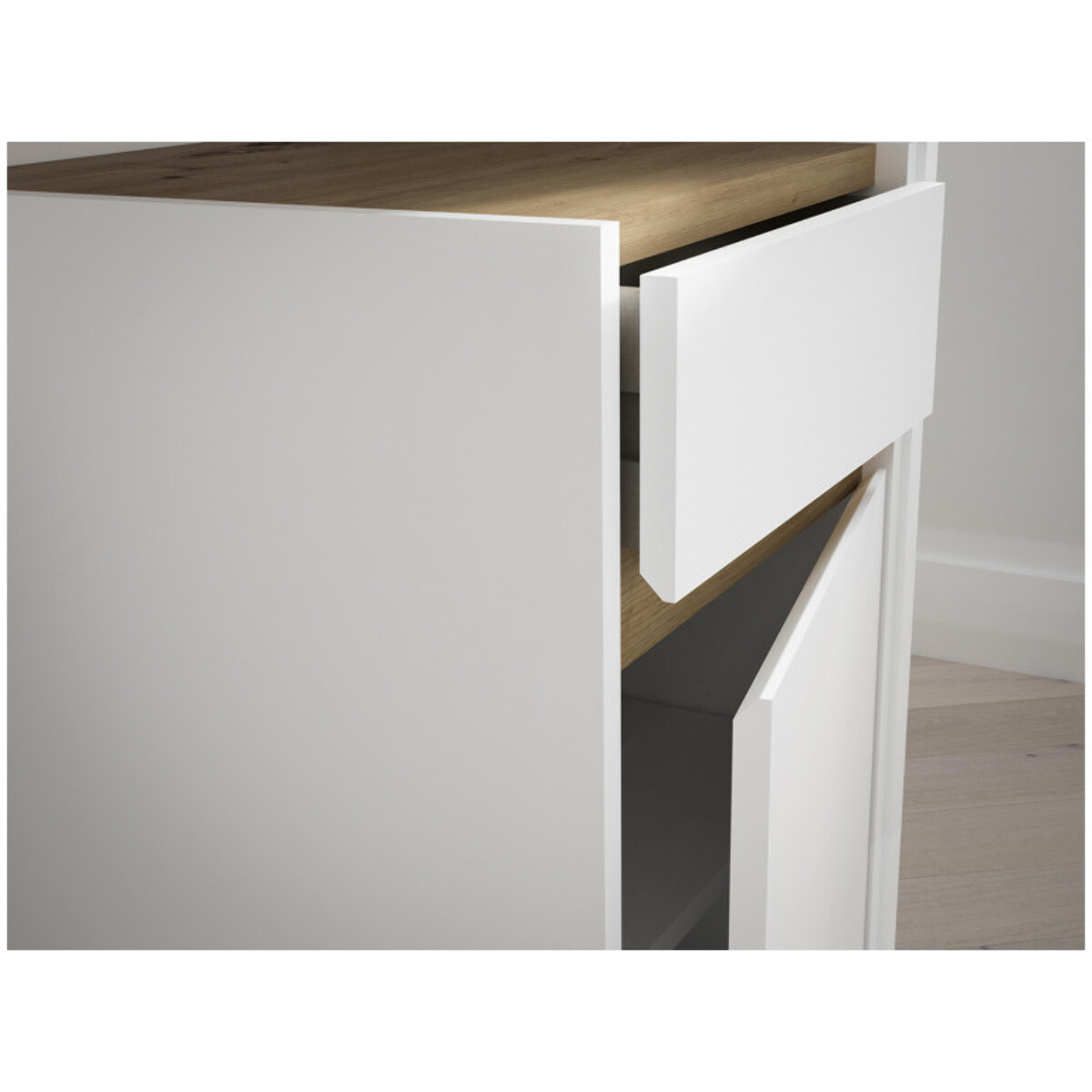 Bureau avec caisson amovible blanc mat et effet chêne - L140 CM - KIARA