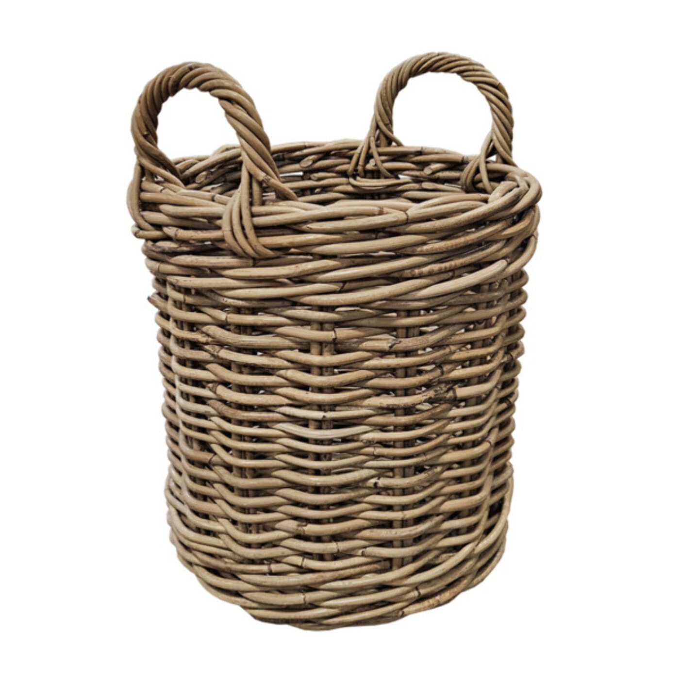 Petit Panier Rond H. 41 cm en Kubu Naturel Tressé avec Anses - ENRICO
