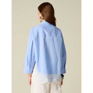 Oltre - Camisa con incrustaciones de encaje - Light - blue