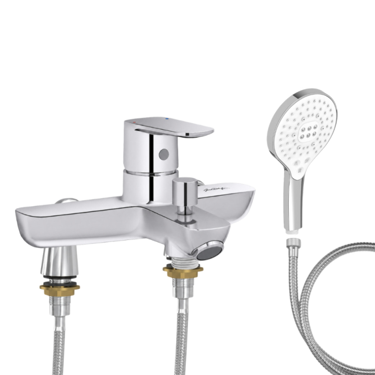 Mitigeur baignoire July+ + pommeau de douche Metro signature + flexible de douche métal + colonnettes Idro'Flex