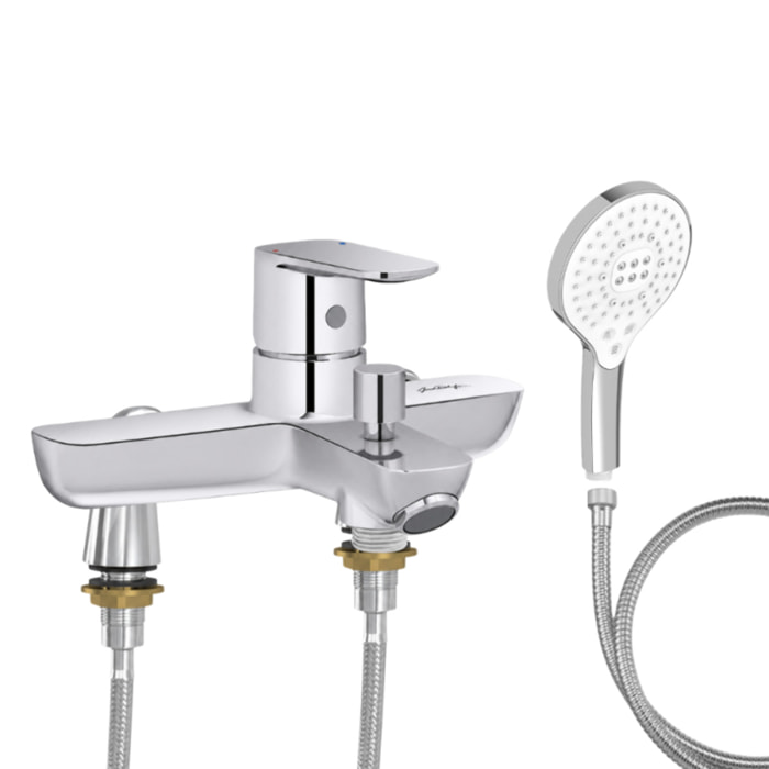 Mitigeur baignoire July+ + pommeau de douche Metro signature + flexible de douche métal + colonnettes Idro'Flex