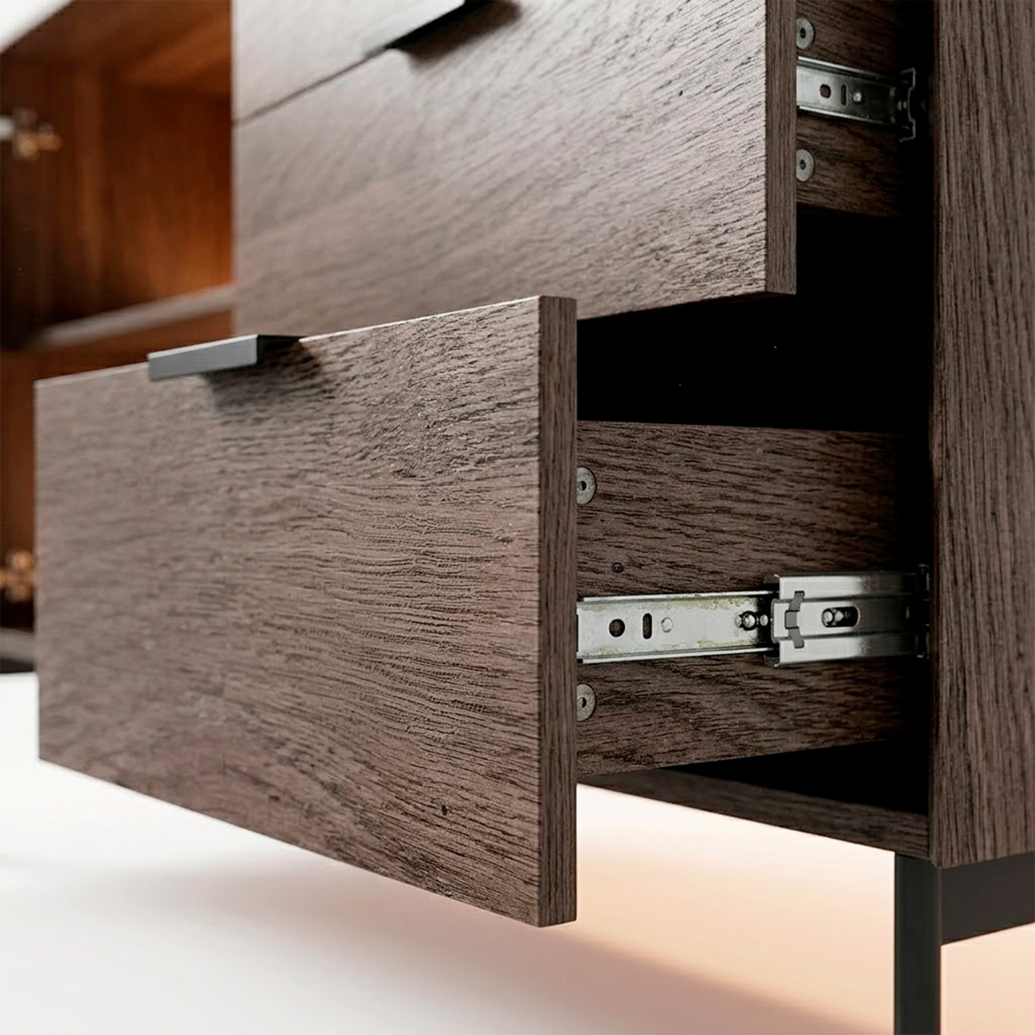 Credenza Madia Moderna 4 Ante In Vetro Illuminazione Led Interna In Melaminico Per Soggiorno Sala Da Pranzo 181.3 x 39.3 x 82.6 Cm Rovere Scuro