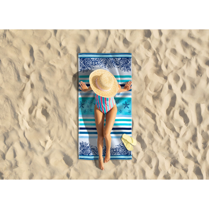 Telo Mare Spugna Jacquard Spiaggia Disegno Queensland