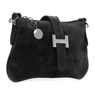 FIRENZE ARTEGIANI Borsa a Mano da Donna Allerona. Vera Pelle Dollaro Camoscio Made in Italy 24x2x14 Cm. Colore nero
