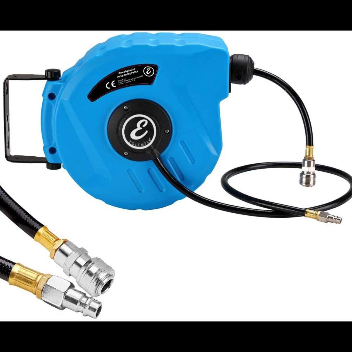 Avvolgitubo Aria Compressa Tubo Professionale Attacco 1/4" Fissaggio Parete Muro Sistema Blocco Automatico Riavvolgitore Pressione 24 Bar 10 + 1 Mt