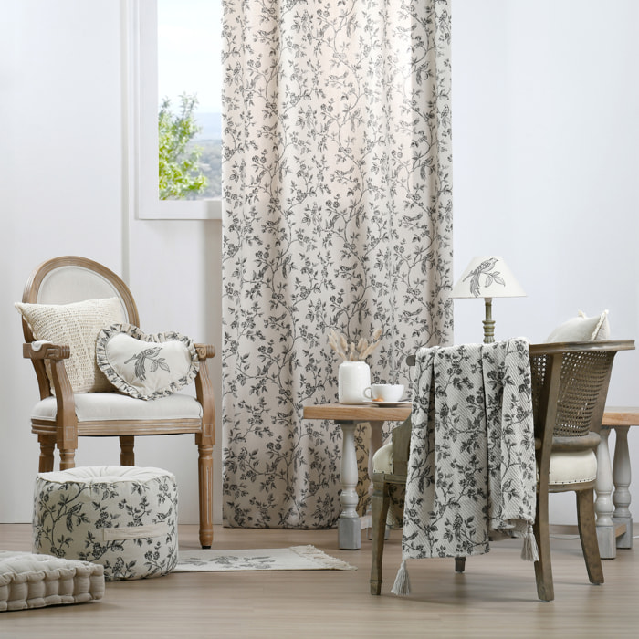 Plaid imprimé floral esprit campagne chic - Ecru