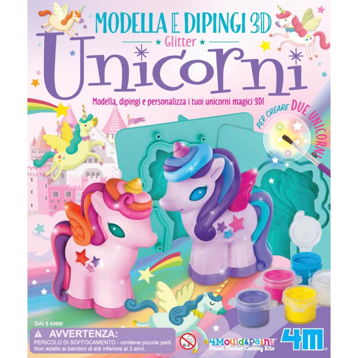 Modella & Dipingi- Unicorni Glitter 3D