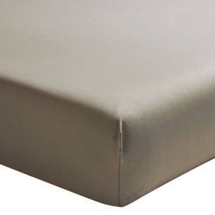 Drap housse uni en percale de coton, tête et pied relevables, Made in France, PREMIÈRE, Taupe