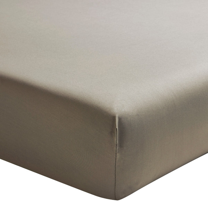 Drap housse uni en percale de coton, tête et pied relevables, Made in France, PREMIÈRE, Taupe