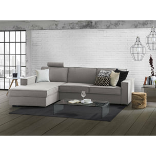 Divano letto con penisola Albenga, Sofà apertura girevole, Penisola contenitore Sinistra, Braccioli slim, 100% Made in Italy, Cm 260x95h90, Grigio
