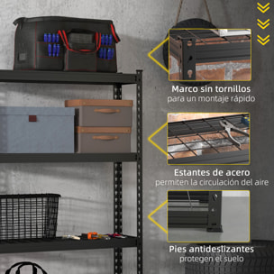 Estantería Metálica de 5 Niveles Estantería de Garaje de Acero Industrial Carga 750 kg con Estantes Ajustables 90x30x182 cm Negro