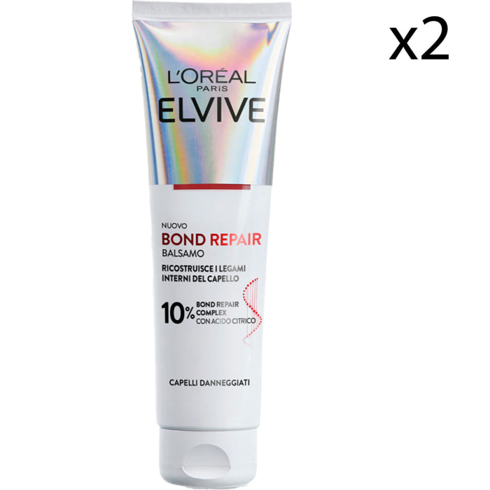 2x Balsamo Rinforzante per Capelli Danneggiati Elvive Bond Repair con Acido Citrico - 2 Flaconi da 150ml