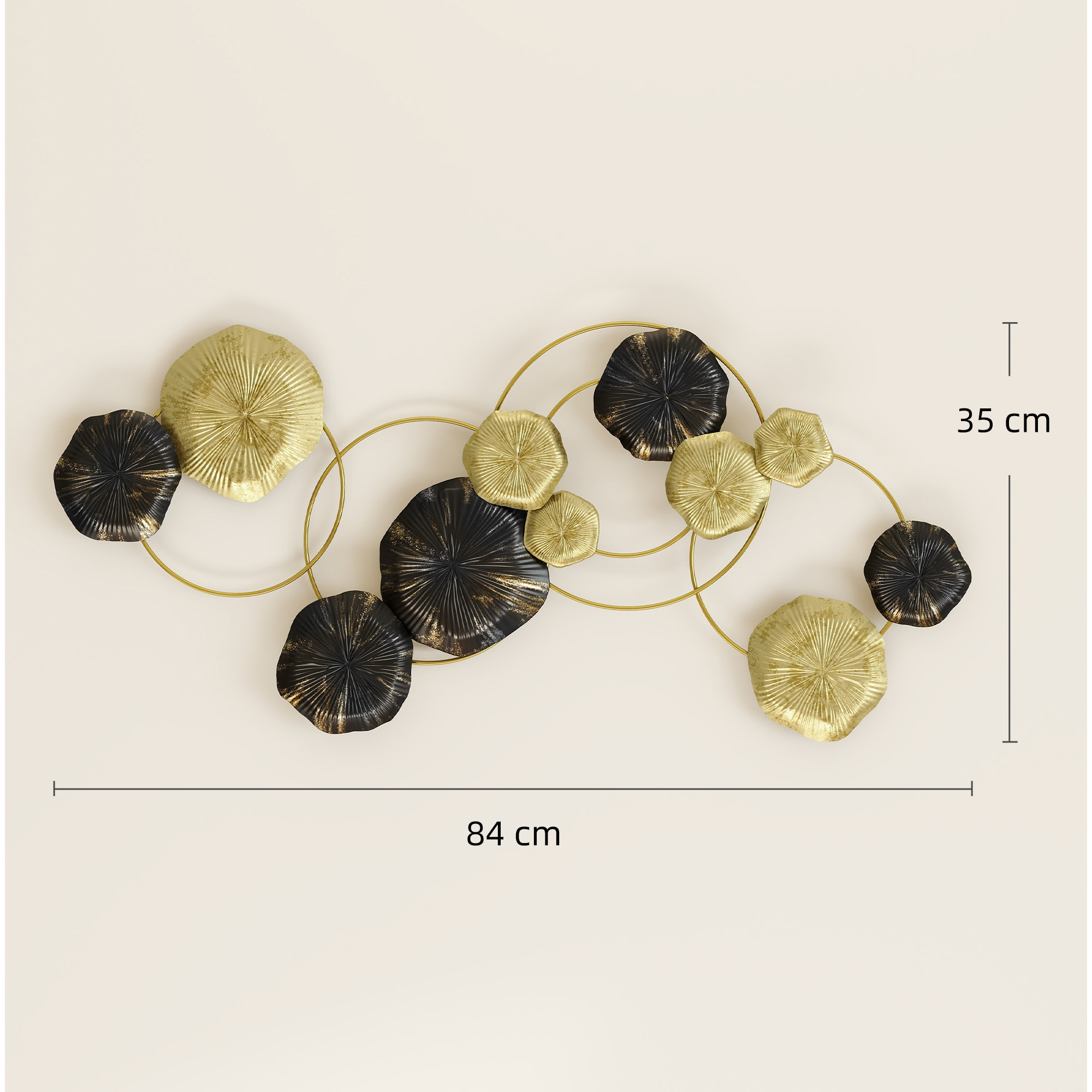 Décoration murale métal - décoration murale design feuilles de lotus - dim. 84 x 35 cm - doré noir