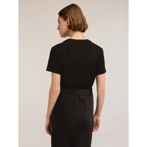 Motivi - T-Shirt mit Boxschnitt und gestickter Aufschrift - Negro