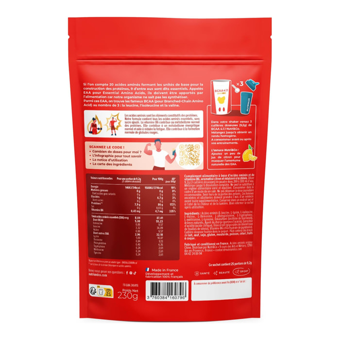 Nutri&Co BCAA 4.1.1 en Poudre - Enrichis en EAA - goût Citron - 230g Vegan