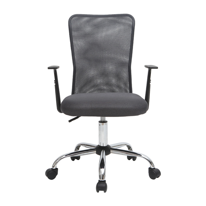 Fauteuil de bureau à roulettes design en mesh gris et acier chromé PLUZ