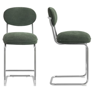 Lot de 2 tabourets de bar chromés en tissu chenille - LOU