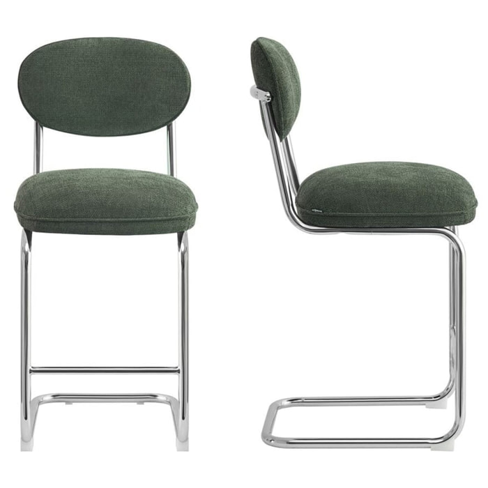 Lot de 2 tabourets de bar chromés en tissu chenille - LOU