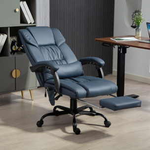 Fauteuil de bureau direction massant inclinable réglable - repose-pieds rétractable intégré - acier noir PU bleu