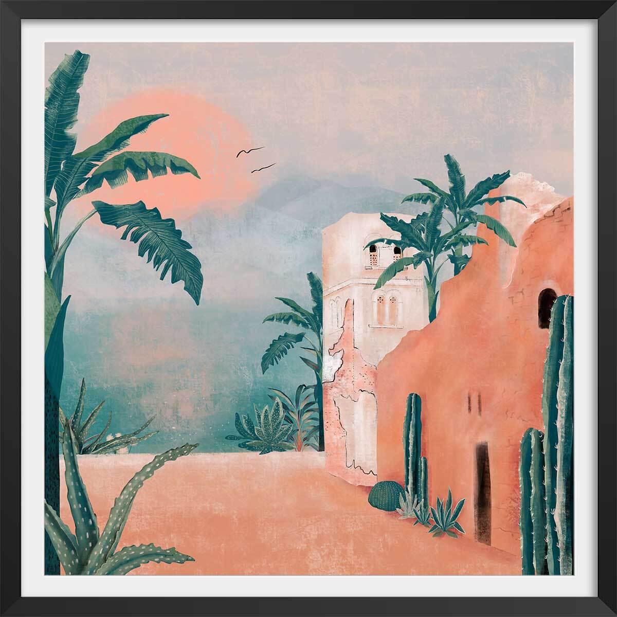 Affiche illustration ambiance la mamounia Affiche + cadre en bois - Noir