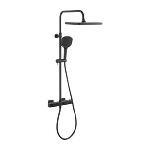 Set de douche avec mitigeur thermostatique + douche de tête + douchette 3 jets, noir mat (SATSSTZC)